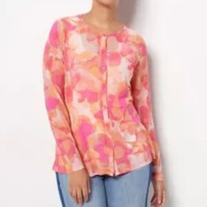 LOGO by Lori Goldstein Watercolor Print Pink Blouse